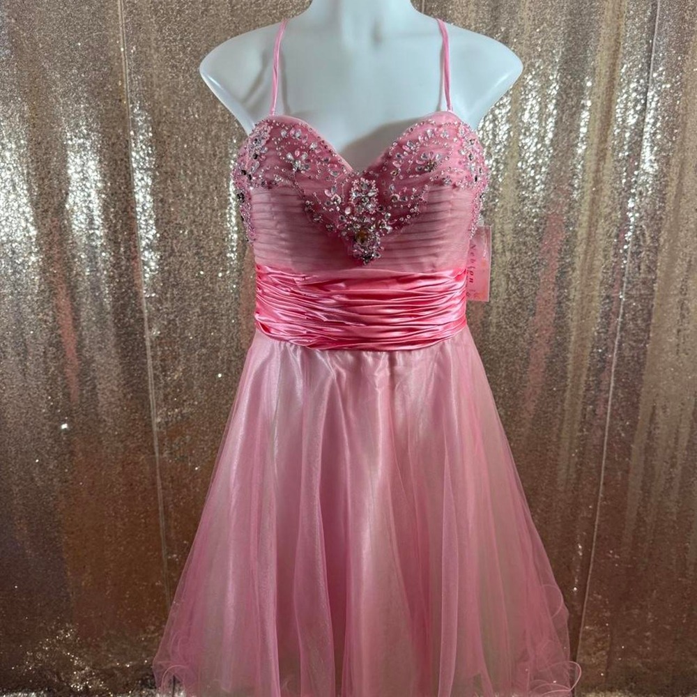 NWT Poly USA Pink Rhinestone Beaded Homecoming Dress with Scarf/Size L